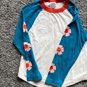 Hanna Andersson Teal and Red Floral Long Sleeve Tee